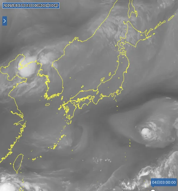 2025年7月4日3時の日本周辺の衛星水蒸気画像