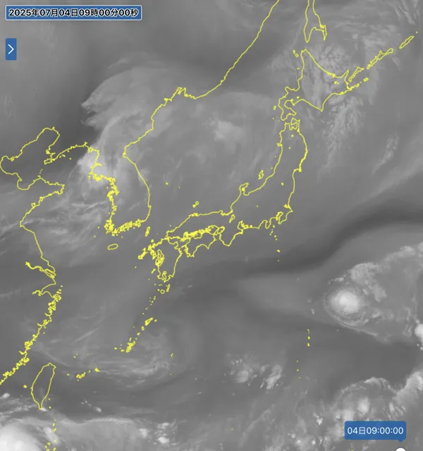 2025年7月4日9時の日本周辺の衛星水蒸気画像