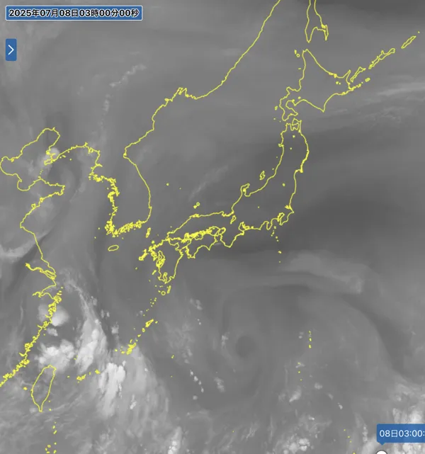 2025年7月8日3時の日本周辺の衛星水蒸気画像