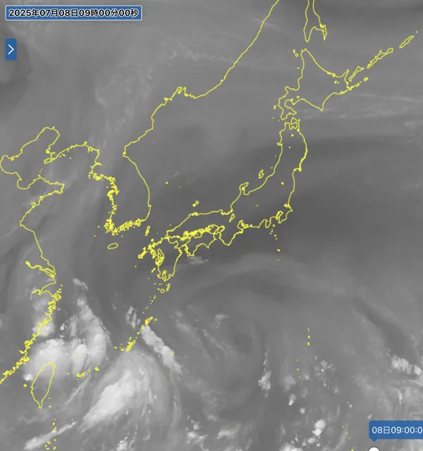 2025年7月8日9時の日本周辺の衛星水蒸気画像