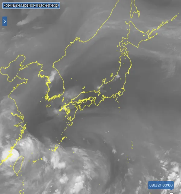 2025年7月8日21時の日本周辺の衛星水蒸気画像