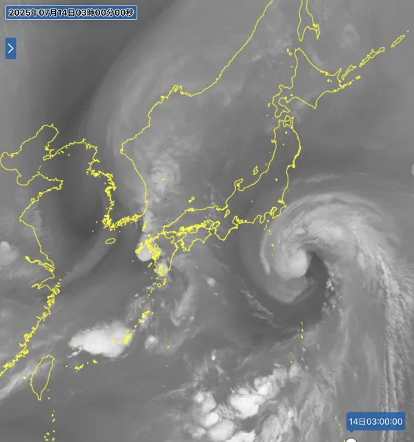 2025年7月14日3時の日本周辺の衛星水蒸気画像