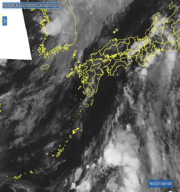 2025年7月16日21時の日本周辺の衛星赤外画像