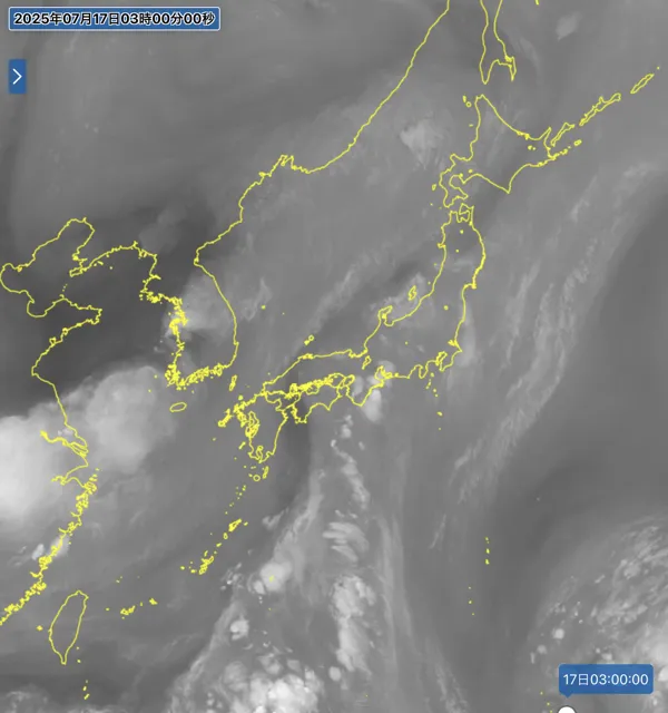 日本周辺の衛星水蒸気画像（3時）