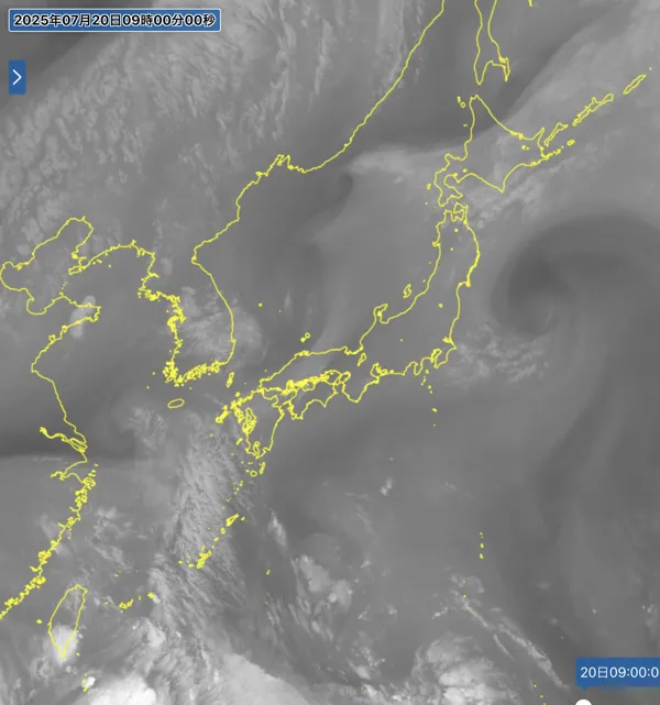 2025年7月20日9時の日本周辺の衛星水蒸気画像