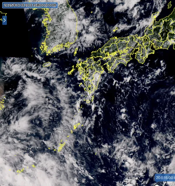 2025年7月20日15時の日本周辺の衛星可視画像