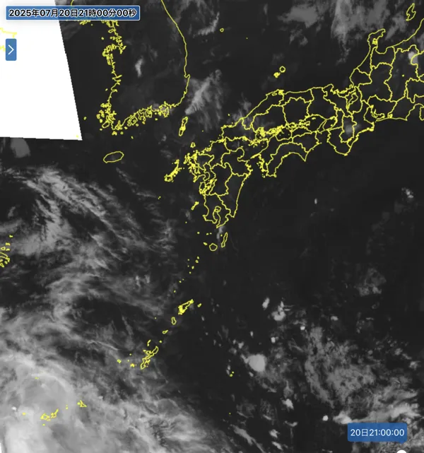 2025年7月20日21時の日本周辺の衛星赤外画像