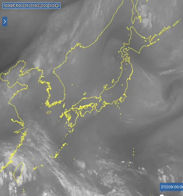 2025年7月21日9時の日本周辺の衛星水蒸気画像