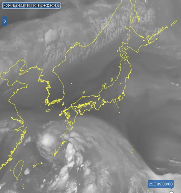 2025年7月25日9時の日本周辺の衛星水蒸気画像