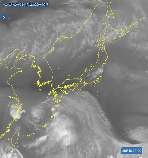 2025年7月25日15時の日本周辺の衛星水蒸気画像