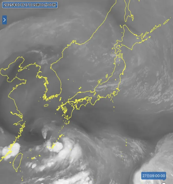 2025年7月27日9時の日本周辺の衛星水蒸気画像