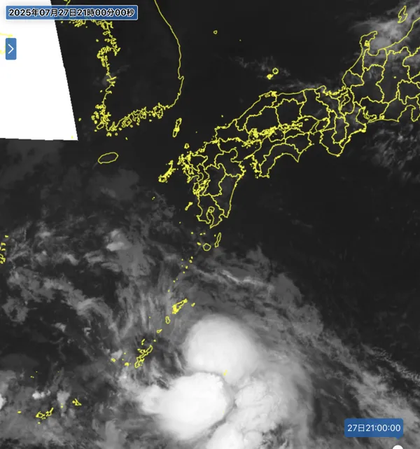 2025年7月27日21時の日本周辺の衛星赤外画像