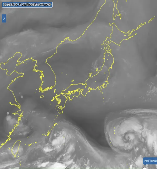2025年7月28日9時の日本周辺の衛星水蒸気画像