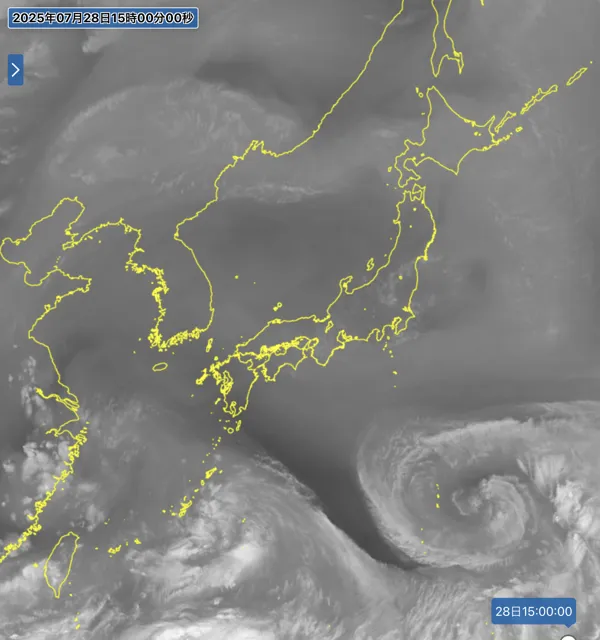 2025年7月28日15時の日本周辺の衛星水蒸気画像