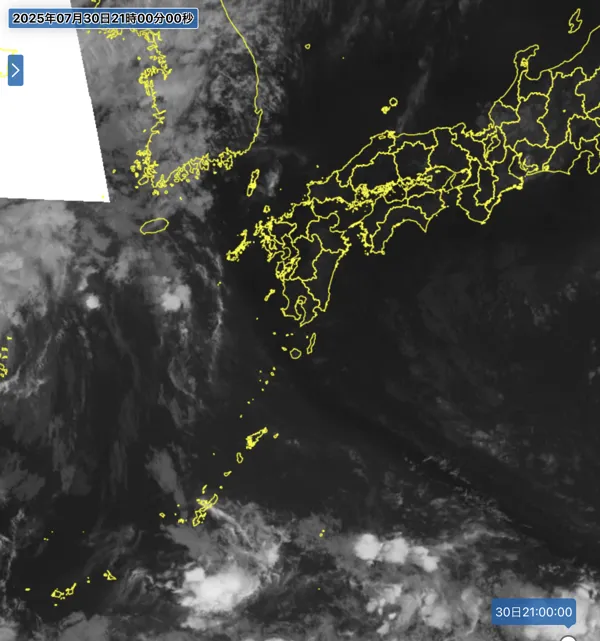 2025年7月30日21時の日本周辺の衛星赤外画像