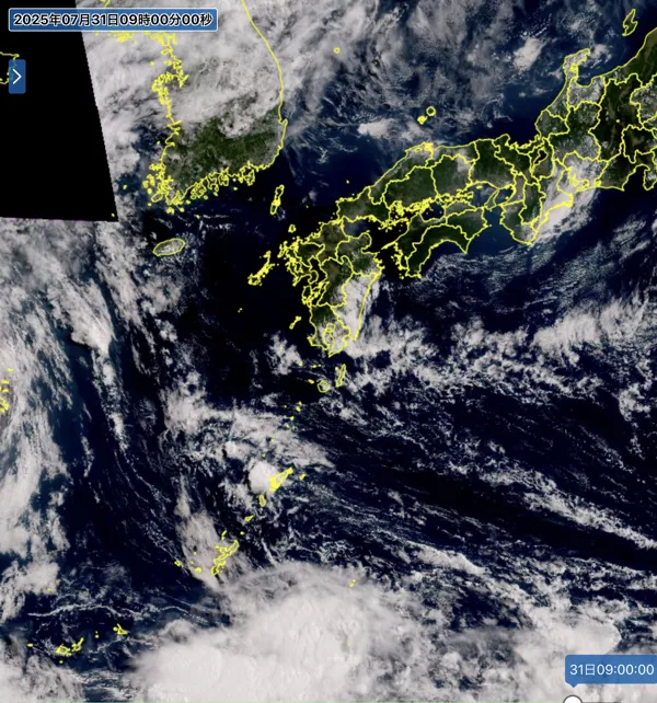 2025年7月31日9時の日本周辺の衛星可視画像