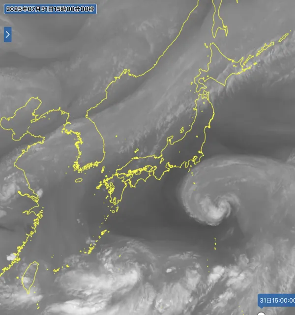 2025年7月31日15時の日本周辺の衛星水蒸気画像