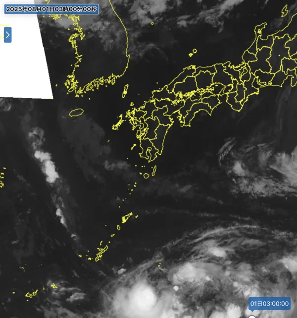 2025年8月1日3時の日本周辺の衛星赤外画像