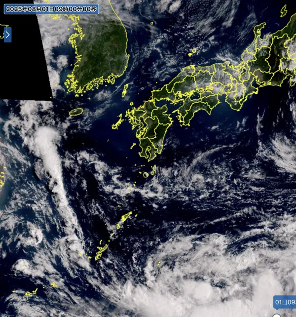 2025年8月1日9時の日本周辺の衛星可視画像