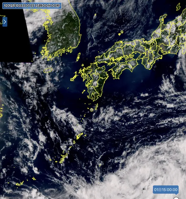 2025年8月1日15時の日本周辺の衛星可視画像