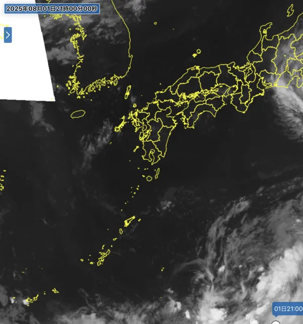 2025年8月1日21時の日本周辺の衛星赤外画像