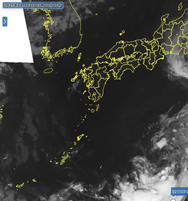 2025年8月2日3時の日本周辺の衛星赤外画像