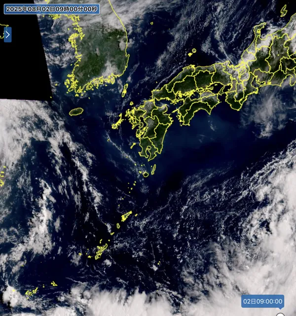 2025年8月2日9時の日本周辺の衛星可視画像