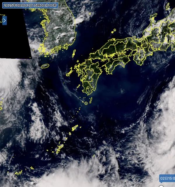 2025年8月2日15時の日本周辺の衛星可視画像