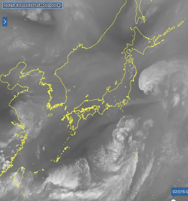 2025年8月2日15時の日本周辺の衛星水蒸気画像