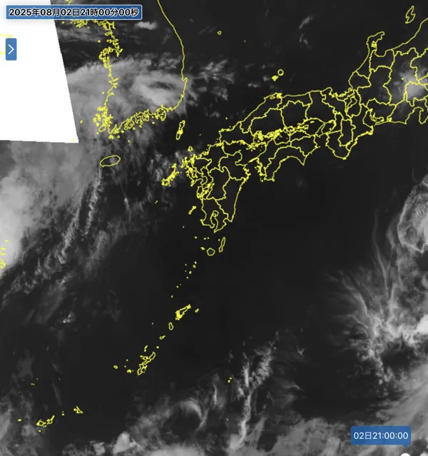 2025年8月2日21時の日本周辺の衛星赤外画像