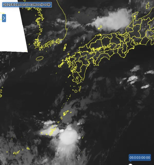 2025年8月5日3時の日本周辺の衛星赤外画像