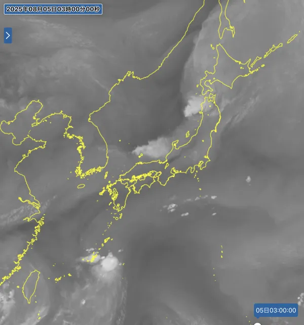 2025年8月5日3時の日本周辺の衛星水蒸気画像