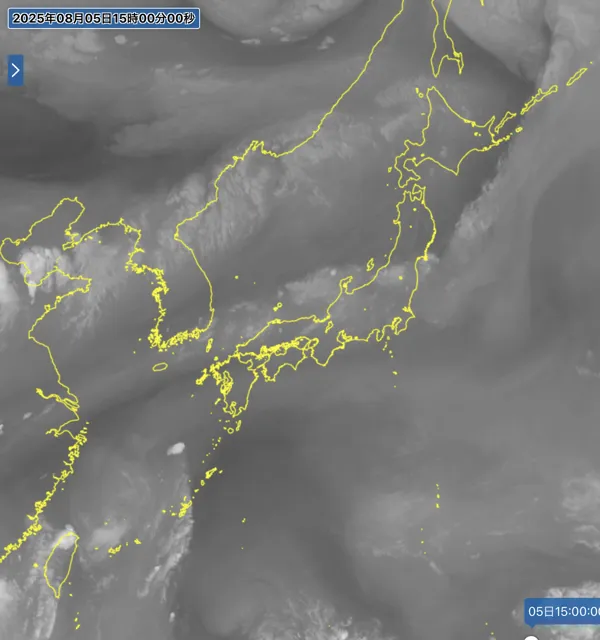 2025年8月5日15時の日本周辺の衛星水蒸気画像