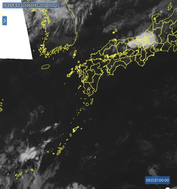 2025年8月5日21時の日本周辺の衛星赤外画像