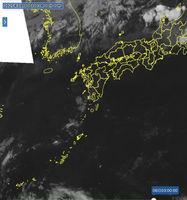 2025年8月6日3時の日本周辺の衛星赤外画像