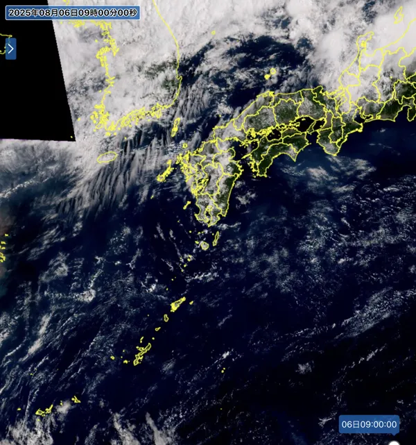 2025年8月6日9時の日本周辺の衛星可視画像