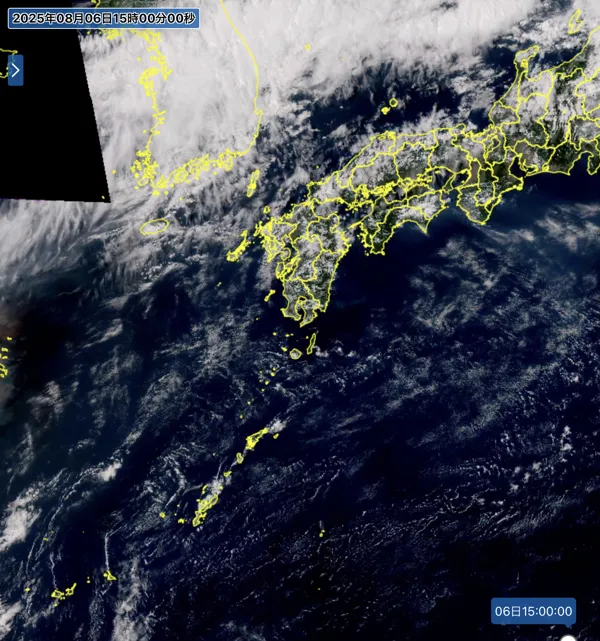 2025年8月6日15時の日本周辺の衛星可視画像