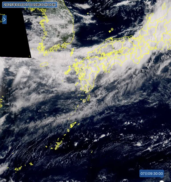 2025年8月7日9時の日本周辺の衛星可視画像