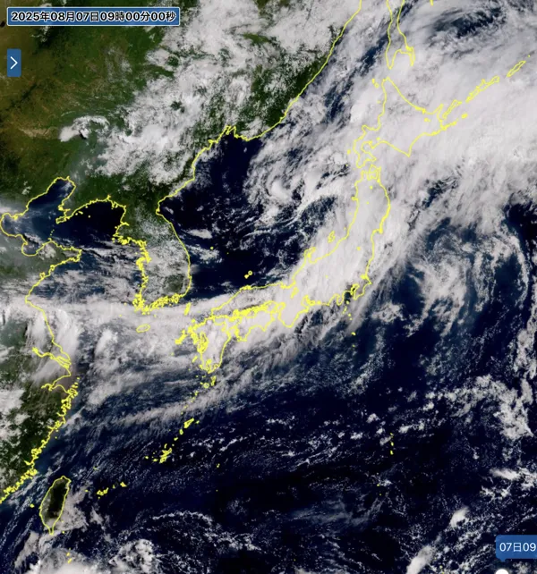 2025年8月7日の日本周辺の衛星画像（9時）