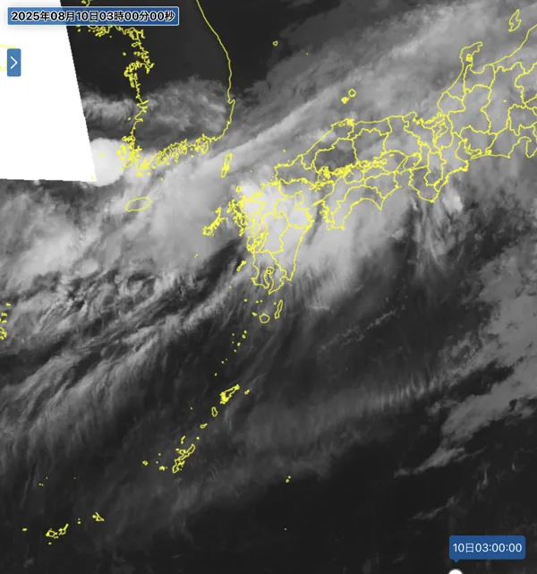 2025年8月10日3時の日本周辺の衛星赤外画像