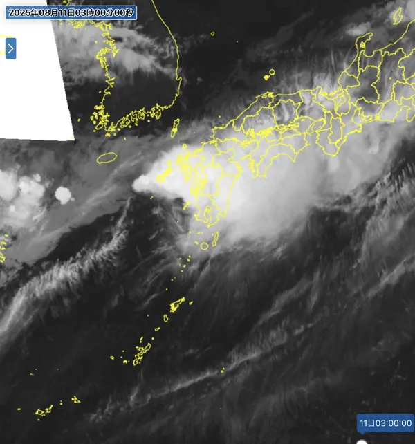 2025年8月11日3時の日本周辺の衛星赤外画像