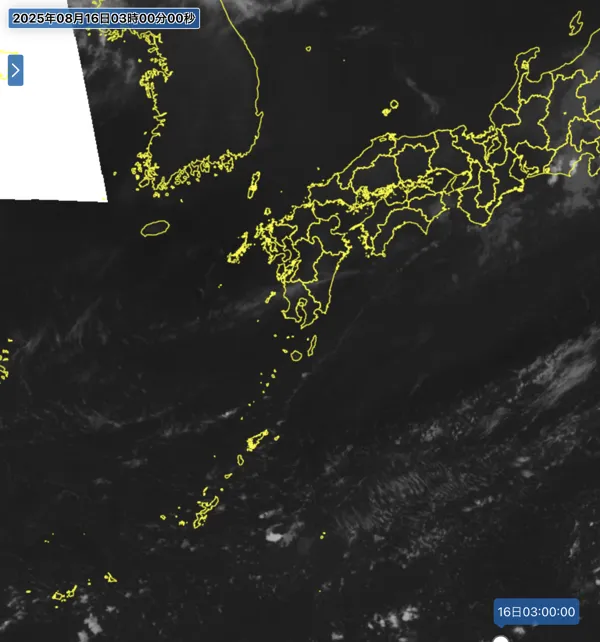 2025年8月16日3時の日本周辺の衛星赤外画像