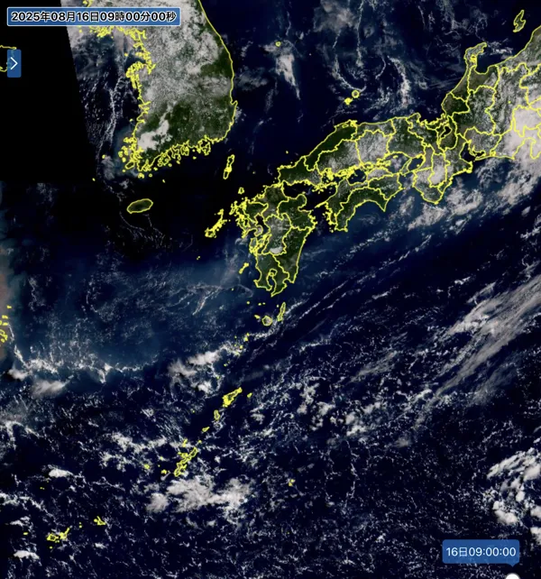 2025年8月16日9時の日本周辺の衛星可視画像