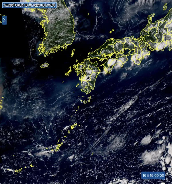 2025年8月16日15時の日本周辺の衛星可視画像