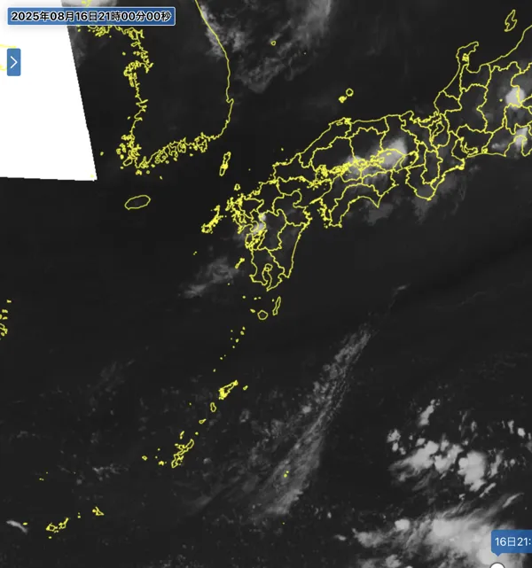 2025年8月16日21時の日本周辺の衛星赤外画像