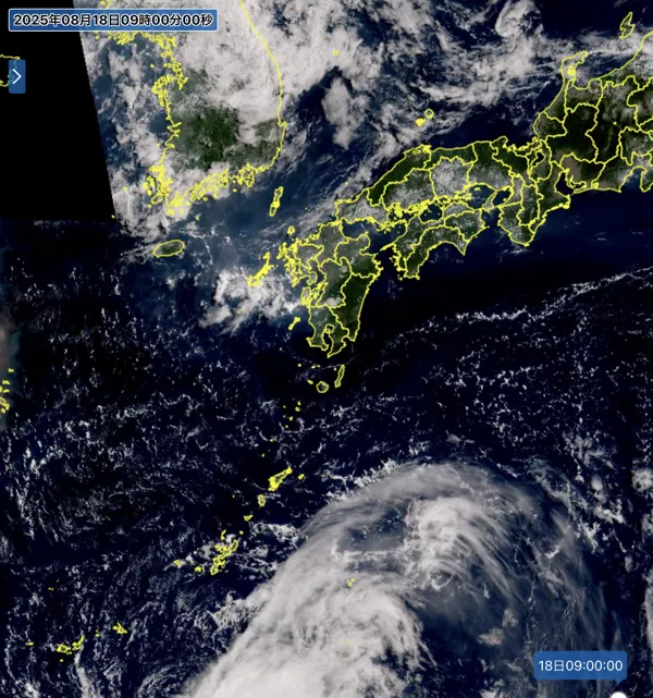 2025年8月18日9時の日本周辺の衛星可視画像