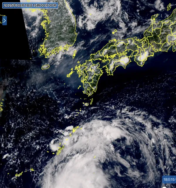 2025年8月18日15時の日本周辺の衛星可視画像