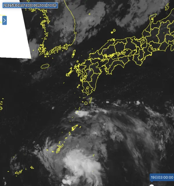 2025年8月19日3時の日本周辺の衛星赤外画像