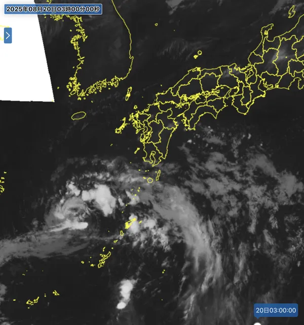 2025年8月20日3時の日本周辺の衛星赤外画像