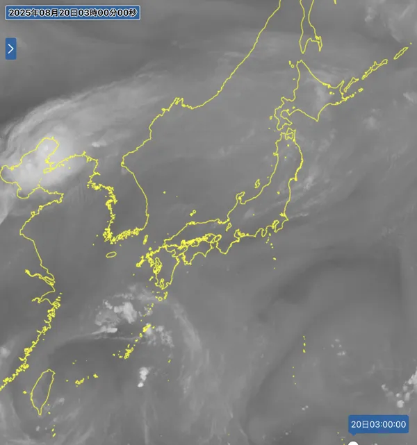 2025年8月20日3時の日本周辺の衛星水蒸気画像
